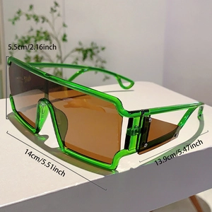 Dimensions détaillées des lunettes de soleil carrées futuristes vert évidé