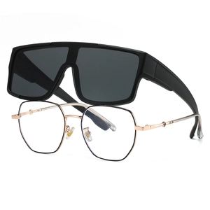 Outdoor sports cycling sunglasses set featuring black polarized shades and gold metal frames