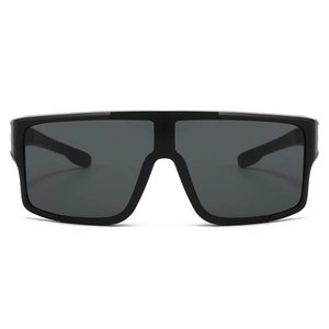 Front view of solid black wraparound sports sunglasses with oversized square safety lenses