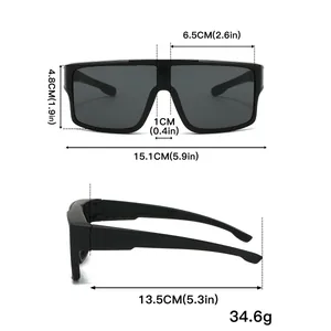Detailed size chart for outdoor sports sunglasses showing frame dimensions and weight