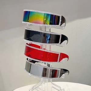 Y2K rimless sunglasses with rhinestones in rainbow black red and silver colors