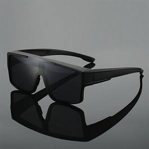 Outdoor cycling sports sunglasses with matte black frame and dark grey lenses