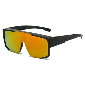 Outdoor cycling sports sunglasses with black thick frame and orange mirrored lenses