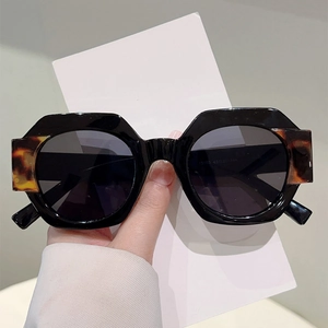 Geometric Round Sunglasses PC Frame UV400 Protection Contrast Color Patchwork Temples Retro Fashion Street Style Eyewear
