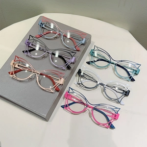 Fashionable butterfly frame blue light blocking glasses with cutout metal design in 6 colors