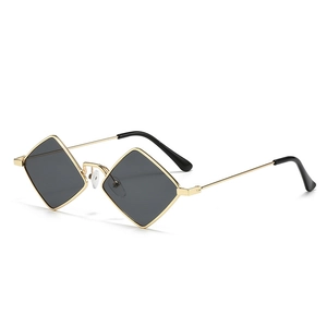 Retro small geometric sunglasses with gold metal frame and dark lenses for trendy styling