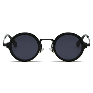Retro steampunk round frame sunglasses with matte black finish and dark lenses