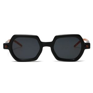 Fashionable black hexagonal square sunglasses with vintage grey lenses and stylish frame