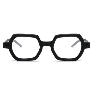 Detailed front view of black rectangular frames with trendy semi-transparent grey temples