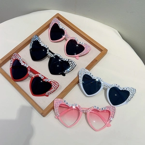 Handcrafted heart-shaped Bride To Be sunglasses with rhinestone trim in five colors