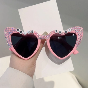 Pink heart-shaped Bride To Be sunglasses with rhinestones for bridal parties