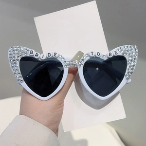 Heart Shaped Sunglasses Rhinestone Bride To Be Letters Wedding Bachelorette Party Eyewear For Women UV400