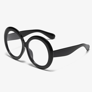 Retro oversized round black frame blue light blocking glasses shown from a 45-degree angle