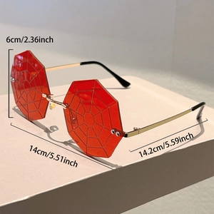 Detailed dimensions of spider web octagonal sunglasses with 6cm height and 14cm width
