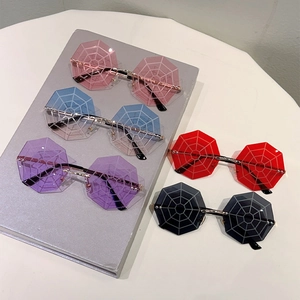 Spider web rimless sunglasses with octagonal lenses in five assorted fashion colors