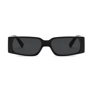 Classic black rectangular sunglasses with wide frames and dark grey lenses in retro style