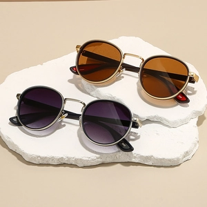 Men's retro round metal sunglasses in punk hip-hop style with premium gradient lenses