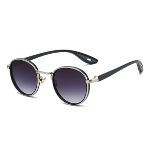 Men's retro round metal sunglasses with gradient purple lenses and punk style frames
