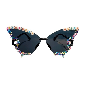 Butterfly birthday queen sunglasses with colorful candy sprinkles and dark lenses