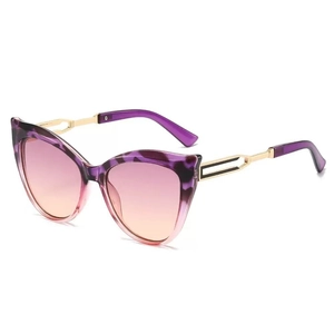 Fashionable purple cat eye sunglasses with gradient lenses and hollow metal temples
