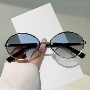 Oval Sunglasses Metal Plastic Frame Gradient Lenses UV400 Protection Fashion Punk Trendy Style Women Men Driving