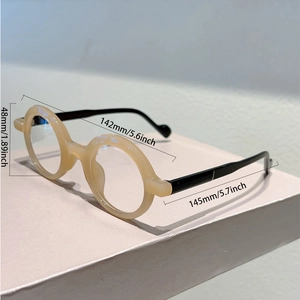 Detailed size chart for vintage round glasses showing frame width and temple length