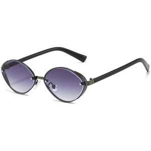 Oval metal punk sunglasses with purple gradient lenses and mesh side shields for driving