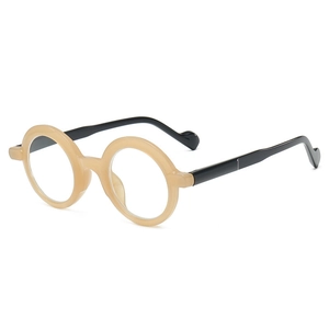 Retro round frame glasses in beige and black, classic college style for 2025