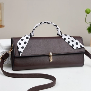 Women Shoulder Crossbody Bag PU Leather Litchi Grain Handbag With Polka Dot Scarf Decor Metal Lock Versatile Fashion
