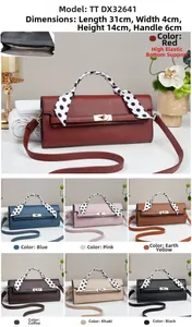 Litchi pattern crossbody bag with polka dot scarf handle and gold twist lock clasp
