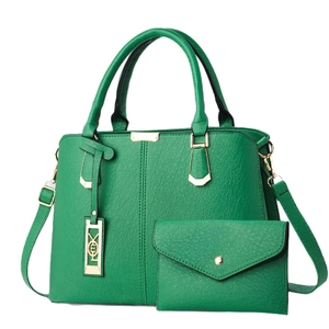 Grüne Damen Handtasche Set aus PU-Leder mit großer Tragetasche und kleiner Geldbörse