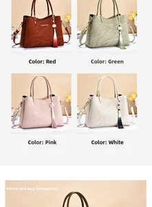 Detail of four color variants and tassel charms for this elegant soft leather handbag