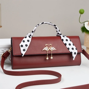Sac À Épaule Élégant En Cuir PU Pour Femmes Texture Litchi Poignée Foulard Cygne Doré Décoration Künstliche Perle