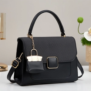 Elegant PU Leather Handbag For Women Woven Texture Flap Crossbody Bag With Mini Bag Pendant Stylish Daily Shoulder Bag