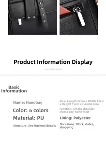 Detailed close-up of metallic zipper and strap hardware on black litchi pattern PU bag