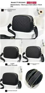 Three-layer black nylon crossbody bag measuring 18x8x14cm with premium metal zippers