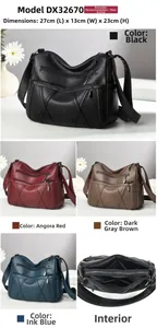 Détails macro des compartiments multicouches et texture grainée de ce sac en cuir