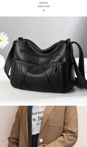 Détails du sac à main en cuir grainé avec poches zippées en métal et bandoulière réglable