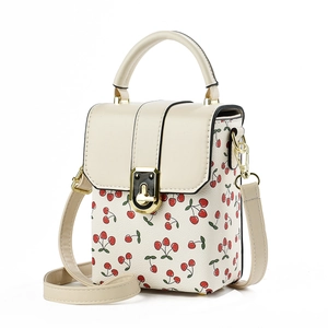 Vertical square crossbody phone bag with cherry print and white lychee texture