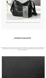 Vue détaillée de la capacité multicouche et de la texture grainée du sac en cuir souple