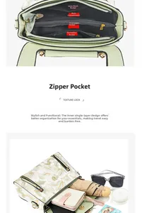 Floral handbag internal structure with multiple pockets and daily essentials capacity view