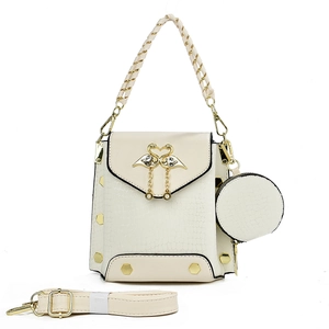 Chic cream crocodile pattern handbag with golden swan hardware and matching shoulder strap