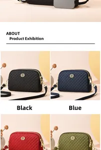 Détails de sacs bandoulière matelassés en couleurs noir, bleu, rouge et vert vif