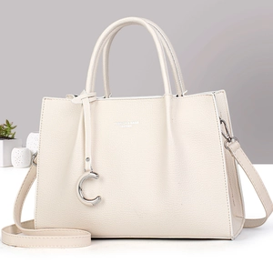 Sac À Main Femmes Simili Cuir Motif Litchi Tote Bandoulière Sac Porté Épaule Grande Capacité Avec Pendentif C Métal