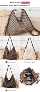Detailed views of multi-compartment interior and four patterned print shoulder bags