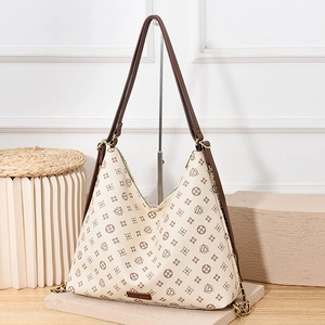 Women Hobo Bag PU Leather Large Capacity Retro Checkered Monogram Shoulder Handbag With Chain Decor Travel Casual