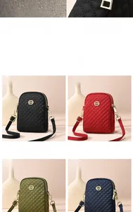 Quilted waterproof nylon phone bags in black, burgundy, army green, and navy blue options