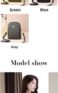 Quilted oxford fabric crossbody bag shown in green, blue, and grey with gold logo hardware