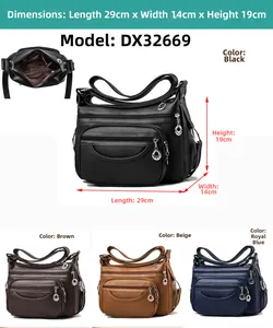 Litchi pattern PU leather crossbody bag dimensions 29x14x19cm with multiple zip pockets