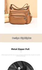 Detailed view of large capacity PU leather shoulder bag with star zipper sliders